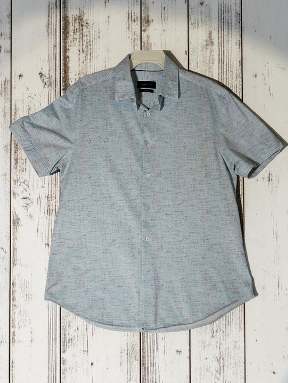 Bugatchi 8-Way Stretch Men's Sky Blue Patterned Button Down Shirt Size L